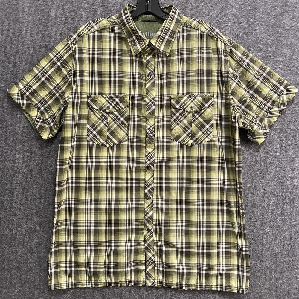 Kuhl Eluxor Ionik Shirt Mens L Green Plaid Short Sleeve Button Up Hiking Outdoor